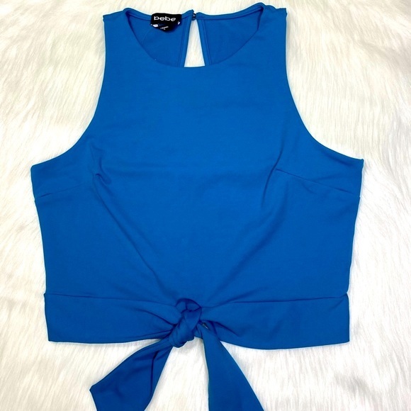 bebe Tops - NWT Bebe Front Tie Blouse Cropped Stretch Top Sleeveless Festival Crop Tank Blue